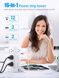 Tower power strip surge protection 6FT flat extension cord with multiple outlets and usb ports white