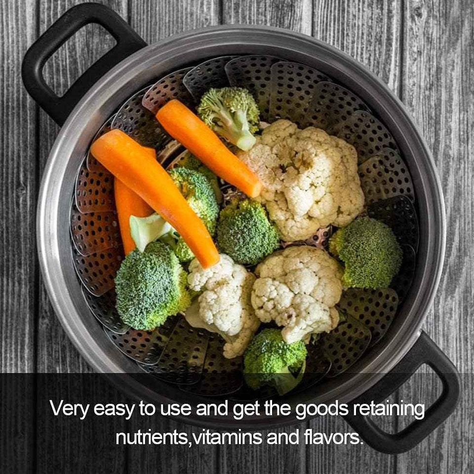 Vegetable Steamer Basket, Premium Stainless Steel Veggie Steamer Basket - Folding Expandable Steamers to Fits Various Size Pot Small by SAYFINE (5.5" to 9.2")