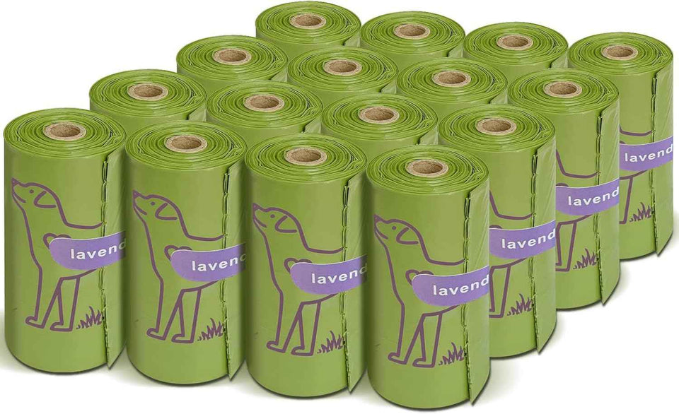 Lavender scented dog poop bags, 240 count, 13" x 9", leakproof, strong, and sturdy