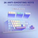 RisoPhy Wireless Gaming Keyboard, Tri-Mode BT5.0/2.4GHz/USB-C, RGB Light up Backlit Keyboards, Customizable Macro Keys, 26 Anti-ghosting Keys, 4000mAh Battery, Creamy Computer Keyboards