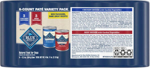 blue buffalo homestyle recipe adult wet dog food, chicken and beef dinner variety pack, 12.5-oz cans, 6 count, 3 of each