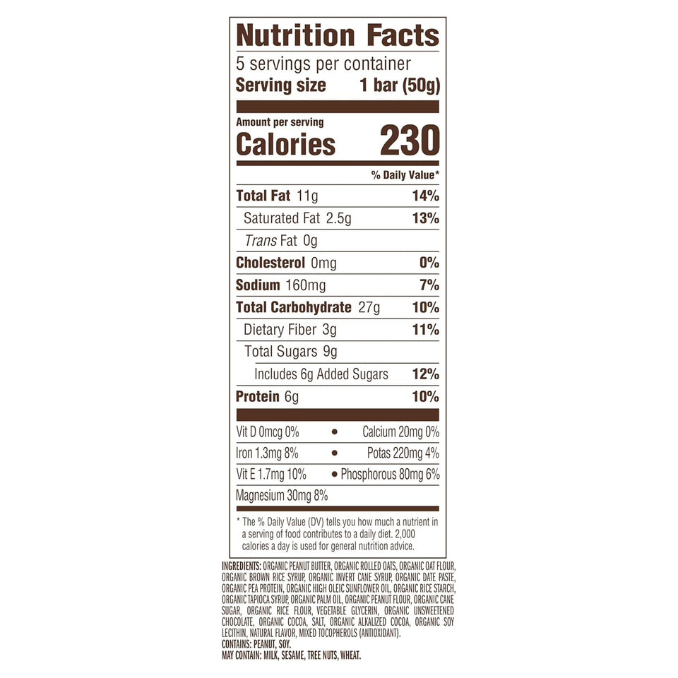 clif chocolate peanut butter energy snack bar, 1.76 oz, non-gmo, usda organic, 5 pack