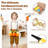 Cardboard Construction Kit - 401 PCS Kids Building Set with Safe Serrated Cutter, Crease Roller, Screws & Nuts, STEM Upcycled Tool for DIY Cardboard Projects, Engineering & Creativity