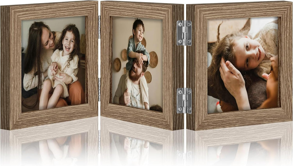 decorUhome Engineered Wood Trifold 4x6 Photo Frame with Plexiglass for Tabletop Display, Black, 3-Picture Frame