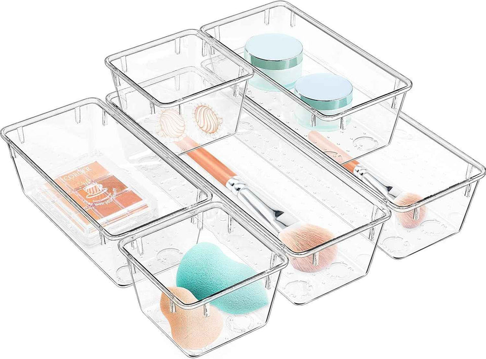 WOWBOX Clear Drawer Organizer Set, 6 Pack Acrylic Storage Trays with Premium Material and Stackable Design