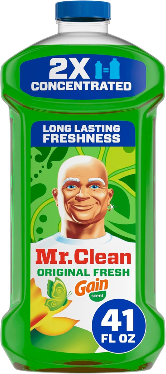 Mr. Clean All Purpose Cleaner, Floor Cleaner for Mopping Home, Bathroom, & Kitchen, Cleaning Liquid for Mop & Bucket, Cleaning Supplies, Multi-Surface Dilutable, Gain, 41oz