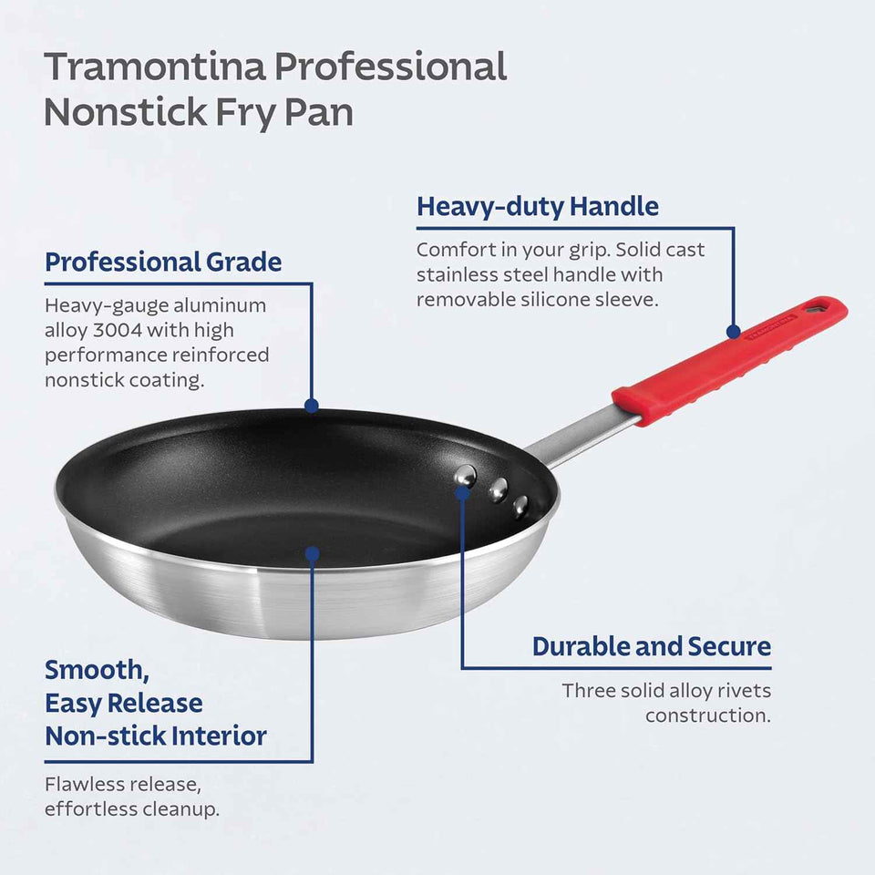 Tramontina Professional 10-Inch Non-Stick Frying Pan, Heavy-Gauge Aluminum Skillet with Reinforced Nonstick Coating, Red Handle, Dishwasher and Oven Safe