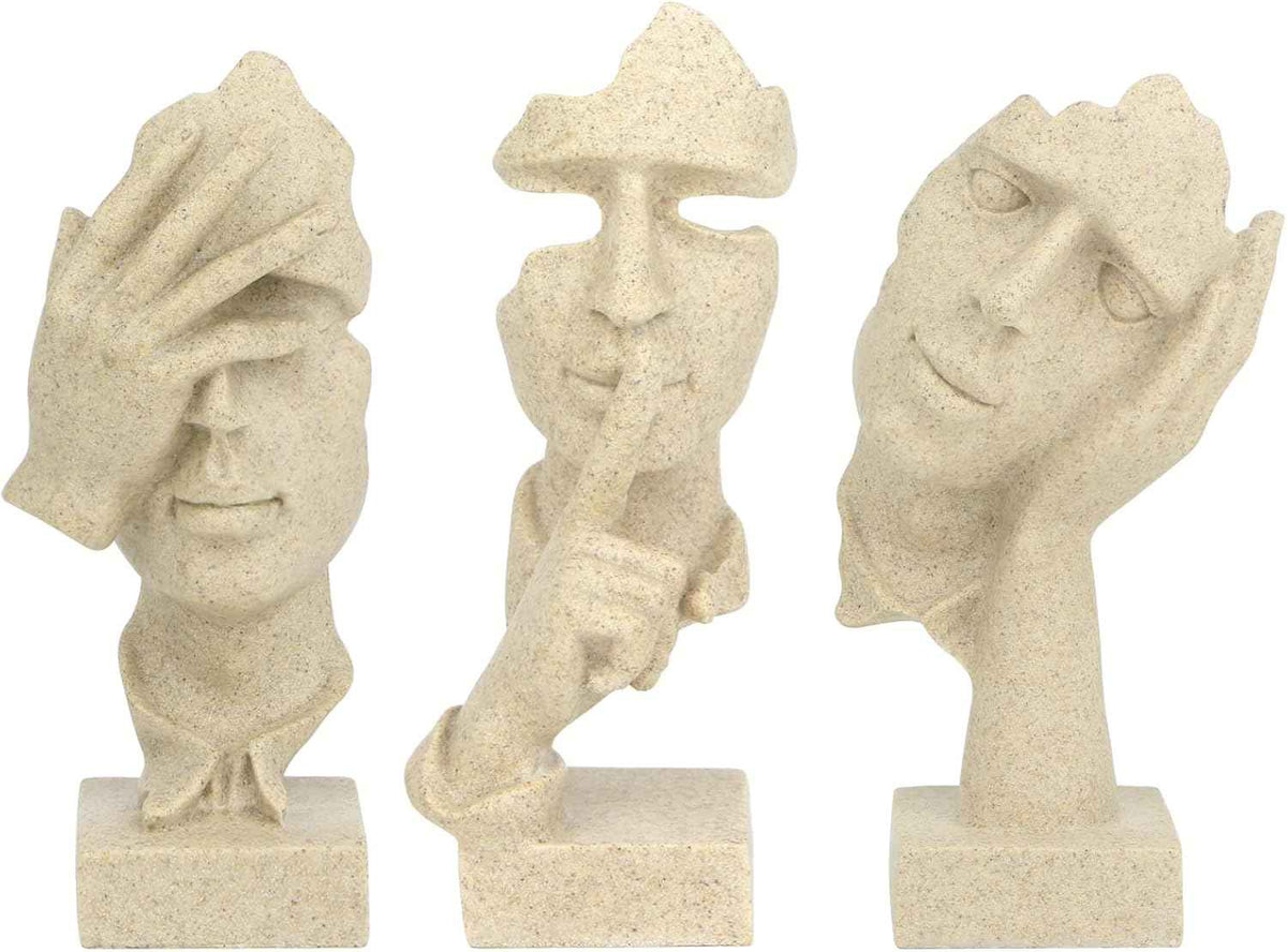 3 Pcs Thinker Statue,Modern Home Resin Sculptures,Collectible Figurines for Home Office Bookshelf Desktop Decor(Golden)