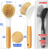 Holikme 3 Pack Dish Brush Set with Bamboo Handle, Kitchen Brushes for Cleaning Pot, Sink and Stove
