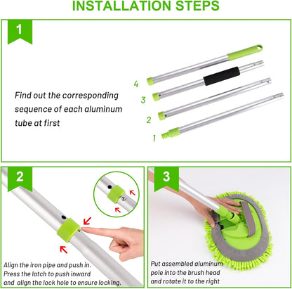 62" Adjustable Length Car Wash Brush Kit with Long Handle Microfiber Car Cleaning Supplies