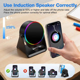 Tarkari 5-in-1 wireless induction speaker with 360° rotation stand and colorful ambient light, compatible with iPhone, iPad, and Android