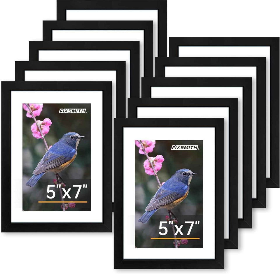 FIXSMITH 8x10 Picture Frame Set of 2, Photo Frame with HD Plexiglass, Display Pictures 5x7 with Mat or 8x10 Without Mat Multi Picture Frames Collage for Tabletop or Wall Display, Black