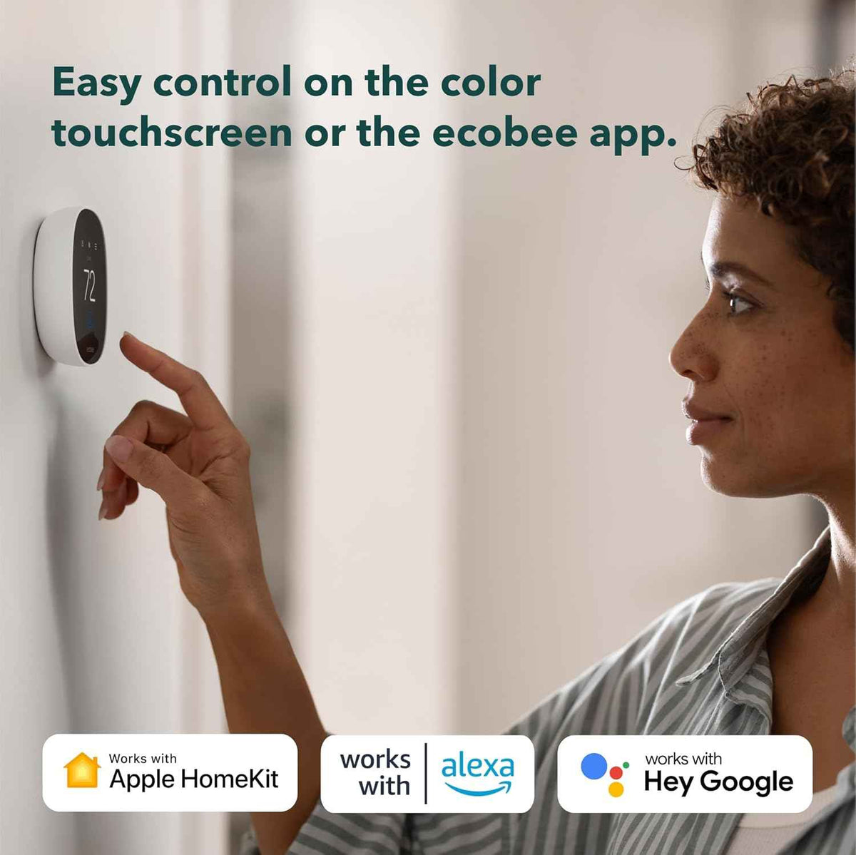 ecobee Smart Thermostat Essential - Energy Star Certified programmable Wi-Fi Thermostat - Works with Siri, Alexa, and Google Assistant