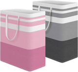 HomeHacks 2 Pack Large Laundry Baskets, Waterproof, Freestanding Laundry Hampers, Collapsible Clothes Hamper with Reinforced Handles in Laundry Room, College Dorm, Bathroom, Bedroom (Grey, 75Lx2)