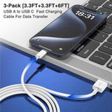 Apple CarPlay compatible cables, 3-pack: 3.3FT, 3.3FT, 6FT USB A to USB C for iPhone 17, 16, 15, iPad, MacBook