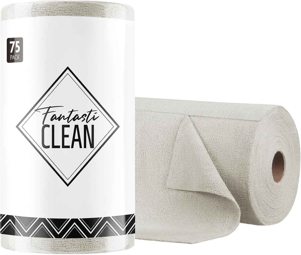 Fantasticlean Microfiber Cleaning Cloth Roll -75 Pack, Tear Away Microfiber Towels, 12" x 12", Reusable, Washable, Scratch Free, Ultra Absorbent Dishcloth for All-Around Cleaning Supplies (Pink)