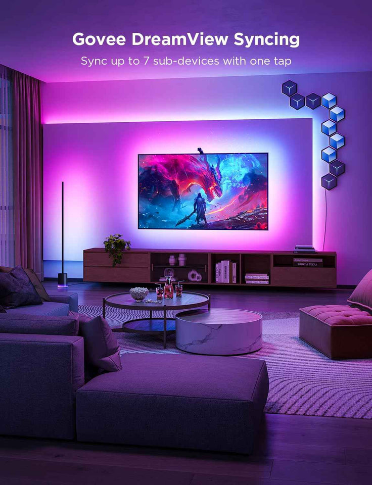 govee tv backlight 3 lite 55-65 inch rgbicw wi-fi led strip lights with camera voice and app control