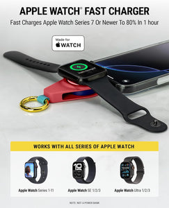 Scosche WatchIt Keychain Magnetic Charger for Apple Watch, Fast Charging USB-C Plug-in (No Battery), Portable Travel Charger for Series 11/10/9/8/7/6/5/4/3/2, Ultra 3/2, SE3/SE2/SE & AirPods, Black