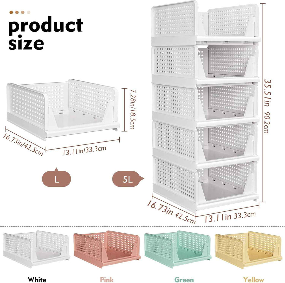 SNSLXH 5 Pack Stackable Closet Storage Baskets - Multifunctional Foldable Closet Organizer