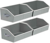 Closet Organizers Bins 6 Packs - Large Closet Shelf Organizer with Handles, Fabric Trapezoid Storage Bins, Collapsible Storage Cubes for Clothes, Towels, Light Gray