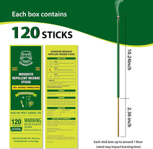 Kickoutor Mosquito Repellent Outdoor Patio 120 PCS Citronella Oil Mosquito Incense Sticks Natural Organic