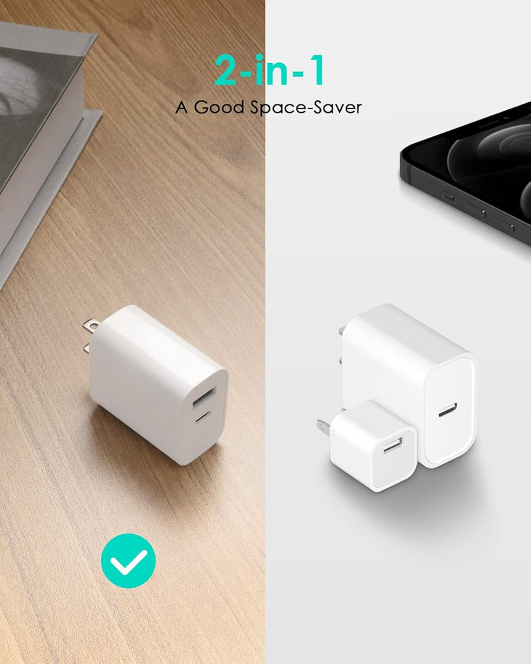 [4 Pack] USB C Charger Block Fast Charging Multiport Adpater [PD 20W USB-C & QC 3.0 USB-A Port] for i Phone 17/16/15/14/13/12/11/X/8, i Pad, Galaxy, Google, Galaxy & More - Zynora