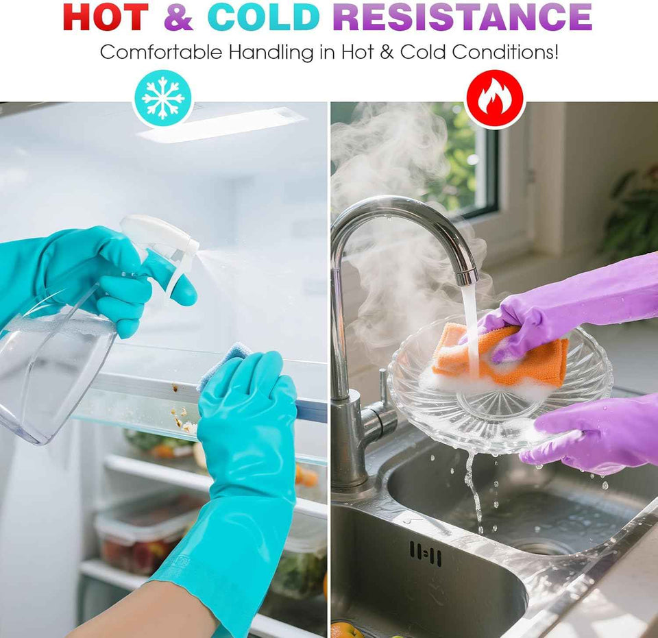 Elgood Reusable Dishwashing Gloves, Latex-free Cotton Lining, 2 Pairs, Purple and Blue, Medium