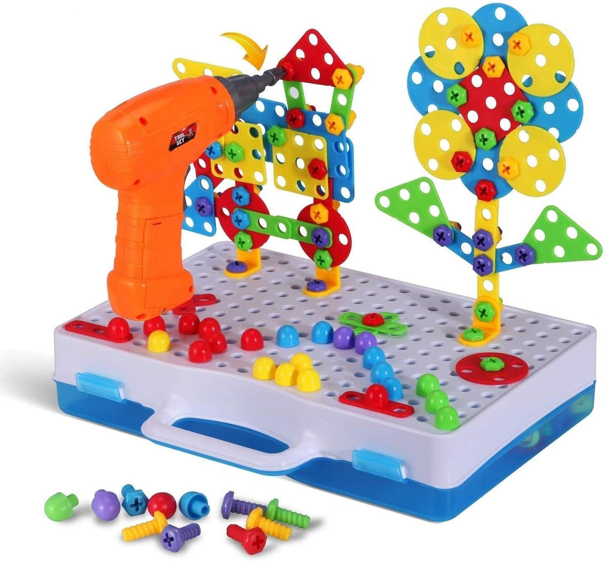 Educational Toys Building Blocks, 244 Pieces Electric Screwdriver DIY Building Toys for Boys and Girls, Educational Construction Building kit for Kids Ages 4 5 6 7 8 9 10 Year Old