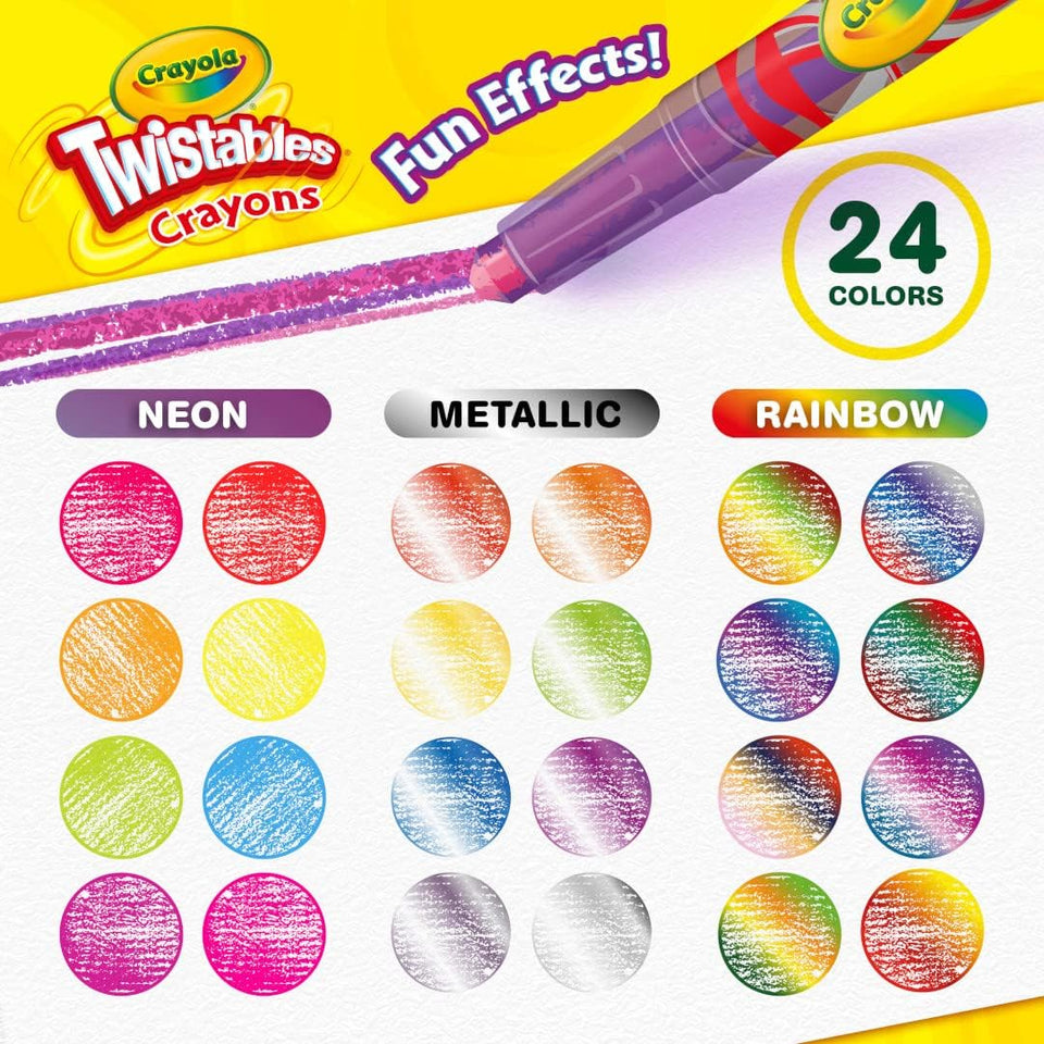 Crayola Twistables Crayons for Kids (24ct) School Supplies for Toddlers, Less Mess Coloring, Gifts for Boys & Girls, Ages 3, 4, 5