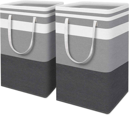 HomeHacks 2 Pack Large Laundry Baskets, Waterproof, Freestanding Laundry Hampers, Collapsible Clothes Hamper with Reinforced Handles in Laundry Room, College Dorm, Bathroom, Bedroom (Grey, 75Lx2)