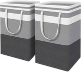HomeHacks 2 Pack Large Laundry Baskets, Waterproof, Freestanding Laundry Hampers, Collapsible Clothes Hamper with Reinforced Handles in Laundry Room, College Dorm, Bathroom, Bedroom (Grey, 75Lx2)