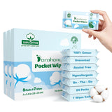 100% Cotton, 99% Purified Water, Hypoallergenic Mini Wet Wipes, Unscented, 56 Count for Travel Essentials