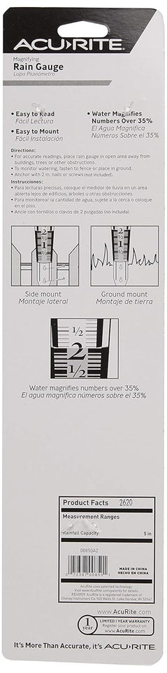 AcuRite 5" Capacity Easy-to-Read Magnifying Rain Gauge, Acrylic (00850A3)