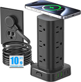 Tower Power Strips with Surge Protection, 6FT Flat Extension Cord with Multiple Outlets, 12 AC 4 USB Ports, Overload Protection Charging Station for Office Home Dorm Room Travel (White)