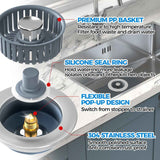 Upgraded 3in1 Kitchen Sink Drain Strainer & Sink Stopper, Stainless Steel Kitchen Drain Plug & Sink Installation Parts with Anti-Clogging Basket, Fit US Standard 3-1/2'' Sink Drain Hole, Silver