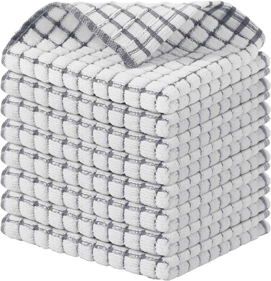 Kitinjoy Cotton 8 Pack Terry Kitchen Dish Cloths, 12 x 12 Inches Super Soft and Absorbent Dish Rags, Quick Drying Dish Towels for Washing Dishes, Mixed Color