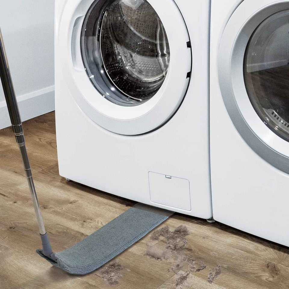 Retractable gap dust cleaner with extension pole and 3 microfiber cloths for under refrigerator, furniture, and appliance cleaning