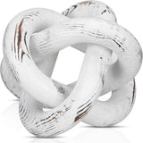 3 Link Wood Knot Decor - Hand Carved Coffee Table Decoration, Boho Chain Link Decor, Modern Shelf, Rustic Objects for Home Living Room Bedroom(White)