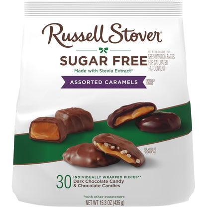 RUSSELL STOVER Sugar Free Assorted Caramels in Chocolate Candy, 15.3 oz. bag