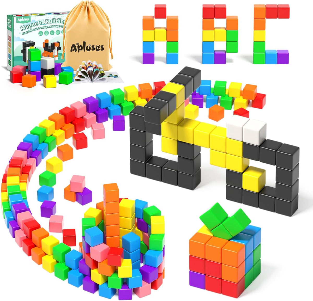 Apluses 54 PCS Magnetic Blocks, Magnetic Building Blocks for Toddlers 3+, Montessori Toys, Magnet Cubes, Preschool STEM Educational Sensory Magnet Toys for Kids Ages 3-5 Year Old Boys and Girls