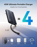 INIU Portable Charger, Ultra Slim & Small 45W Fast Charging Power Bank, 10000mAh GaN Battery Pack with Built-in AC Wall Plug, Flight-Safe Travel 3-in-1 Powerbank, for iPhone 17 16, Samsung, Tablet etc