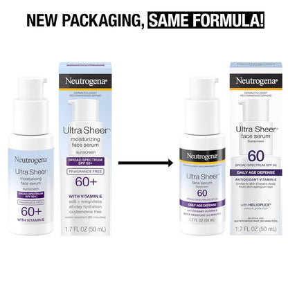 Neutrogena Ultra Sheer Face Sunscreen with SPF 60, 1.7 Fl Oz, Fragrance-Free, Water-Resistant