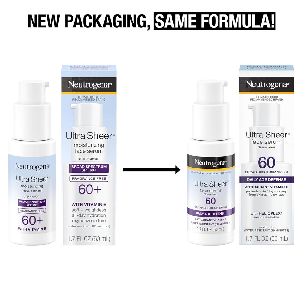 Neutrogena Ultra Sheer Face Sunscreen with SPF 60, 1.7 Fl Oz, Fragrance-Free, Water-Resistant