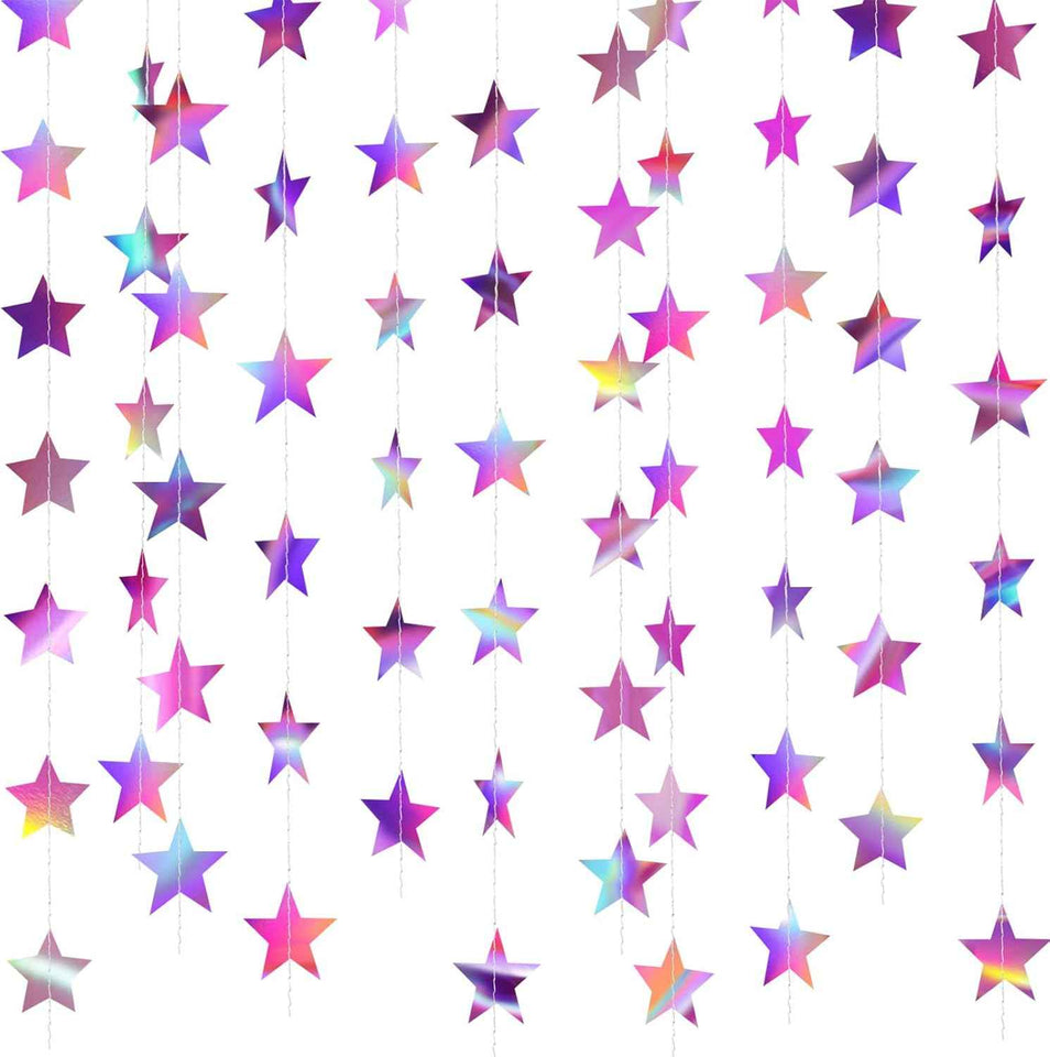 Patelai Glitter Star Garland Banner Christmas Decor 130 Feet Star Hanging Bunting Banner Twinkle Backdrop for Homecoming Classroom Wedding Birthday Halloween Party Supplies(Gold)