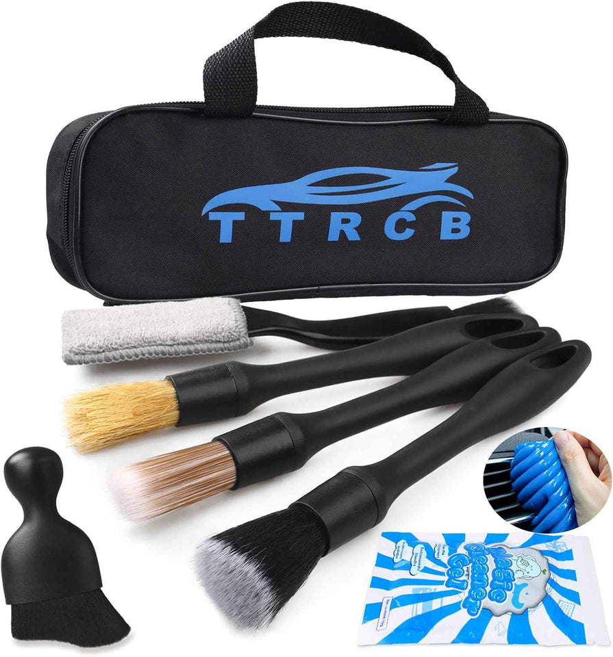 7PCS Ultra-Soft Boar Hair Interior Detailing Brushes Set with Car Cleaning Gel & Dust Brush