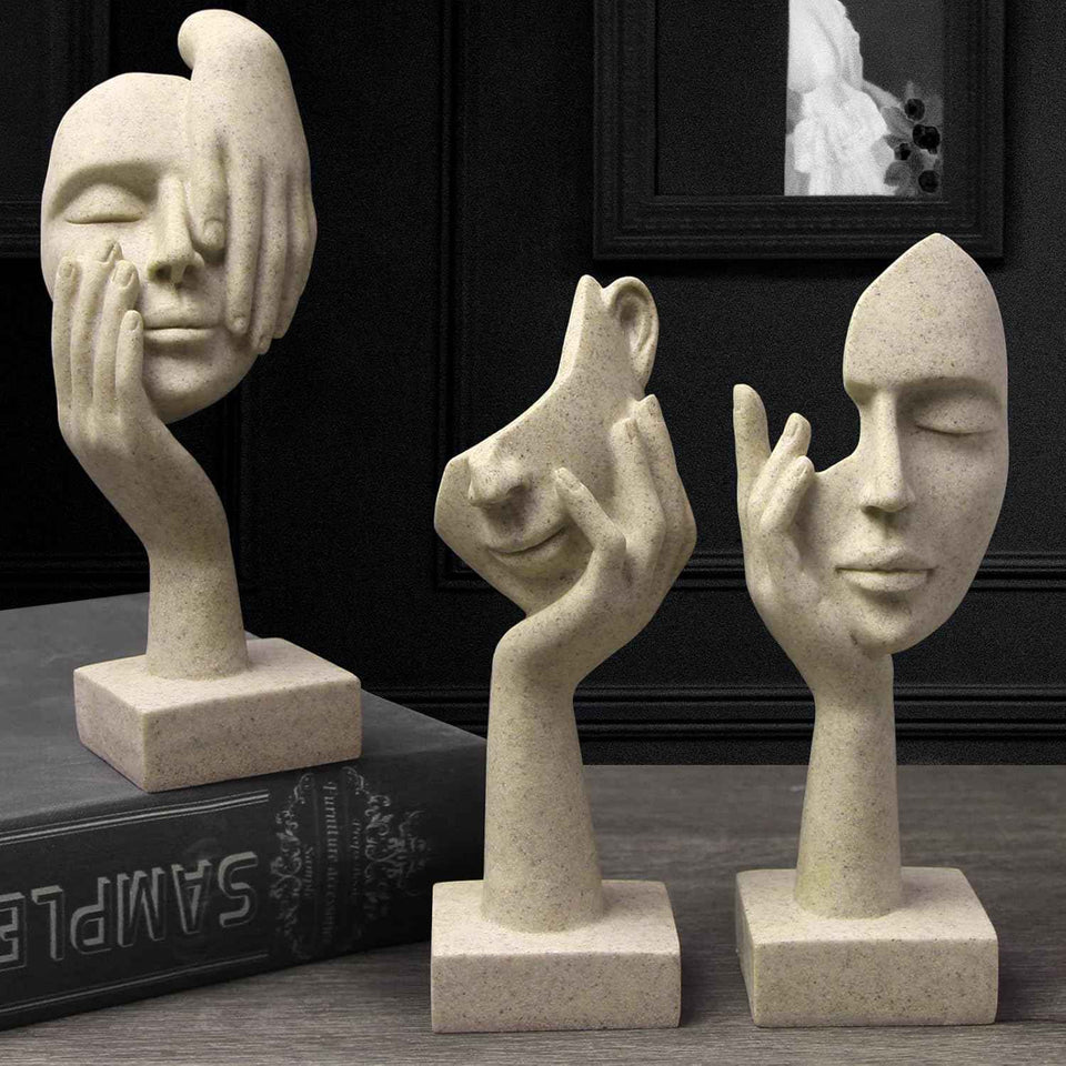 3 Pcs Thinker Statue,Modern Home Resin Sculptures,Collectible Figurines for Home Office Bookshelf Desktop Decor(Golden)