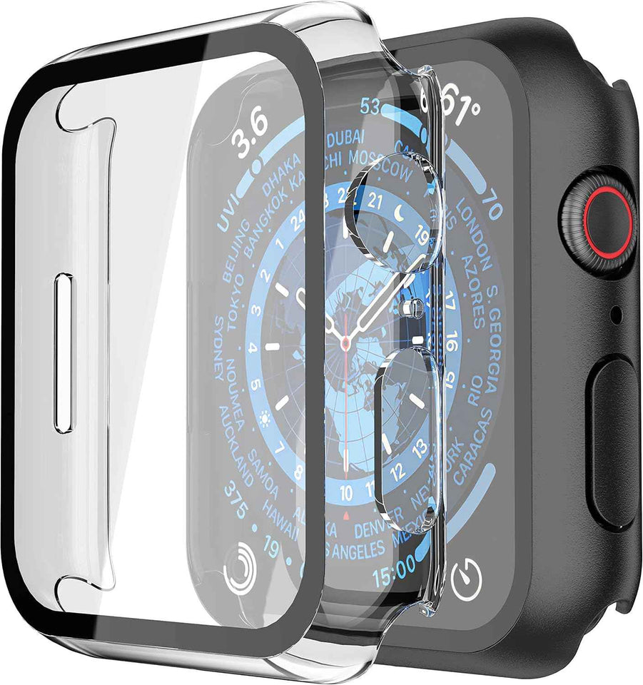 Misxi 2 Pack Tempered Glass Case Compatible for Apple Watch Series 11 (2025) Series 10 46mm, Screen Protector Cover for iWatch, Black