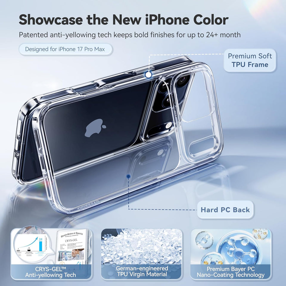 CASEKOO for iPhone 17 Pro Max Case Smooth Crystal Clear, Patented Anti-Yellow & Virgin TPU, 15FT Military-Grade Protection, Slim Transparent Women Men Funda para for iPhone 17 Pro Max Case 6.9", Clear