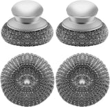 stainless steel wool scrubber with 2 replacement pads for cleaning metal pans pots grills