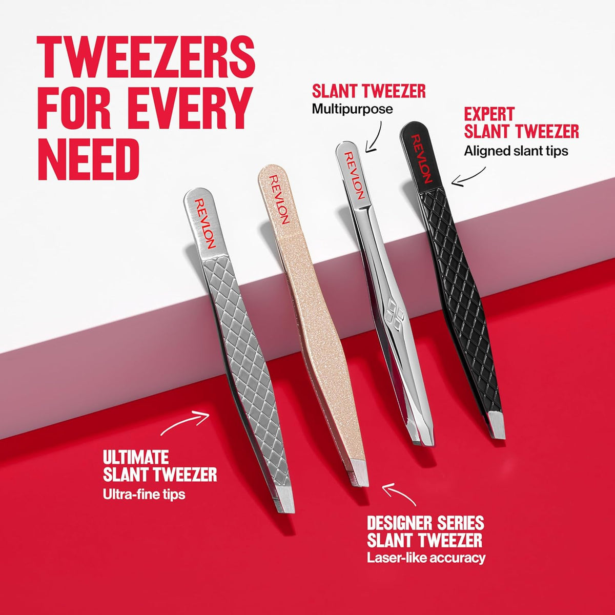 Revlon Expert Slant Tweezer, High Precision For Easy Hair Removal, Made With Stainless Steel, Stocking Stuffer for Women & Men, 1 count